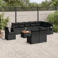 Set Divani da Giardino 11 pz con Cuscini in Polyrattan Nero 3256944