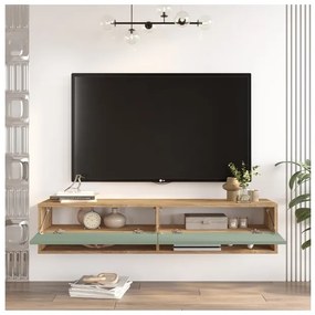 Mobile Tv Sospeso 140x32x30 Effetto Legno 2 Vani Rovere E Verde Frame