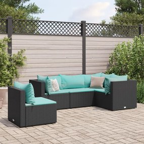 Set divani da giardino 5 pz con cuscini nero in polyrattan