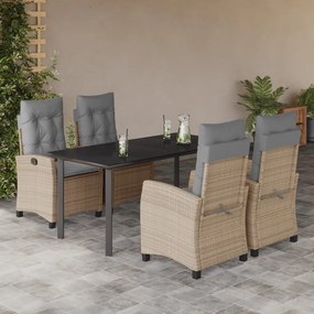 Set pranzo da giardino 5 pz con cuscini beige misto polyrattan