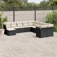 Set Divani da Giardino 11 pz con Cuscini in Polyrattan Nero 3218606