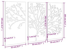 Decorazioni Muro Giardino 3pz 105x55 cm Albero Acciaio Corten