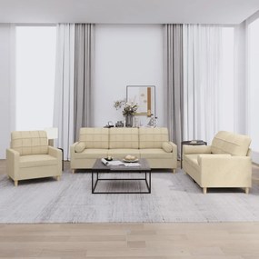 Set Divani 3 Pz Con Cuscini Crema İn Tessuto /