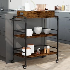 Carrello Da Cucina Rovere Fumo 81,5x41x92,5cm Legno Multistrato /