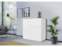 Credenza moderna a 2 ante geometriche, Made in Italy, Madia da cucina, Buffet di design da soggiorno, Cm 79x43h86, Bianco lucido