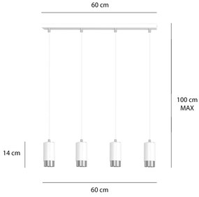 Lampadario 4 Luci Fumiko Con Cilindri In Acciaio Bianco E Cromo