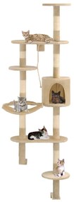 Albero per gatti con tiragraffi in sisal da parete 194 cm beige
