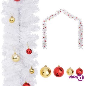 vidaXL Ghirlanda di Natale Decorata con Palline Bianca 10 m