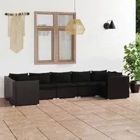 Set Divani da Giardino 7 pz con Cuscini in Polyrattan Nero 3101952