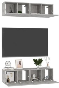 Mobili tv 4 pz grigio cemento 60x30x30 cm in truciolato