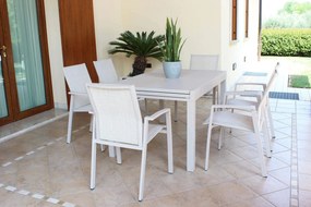 JERRI - set tavolo in alluminio cm 135/270 x 90 x 75 h con 6 poltrone Lotus