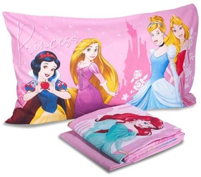 Lenzuola lettino singolo Principesse Disney  Colore Rosa, Dimensioni e Misure Piazza e Mezzo