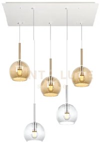 Sosp. bianco rettangolare 5 luci vetri tutti piccolo (2x tr+ 3x am)...
