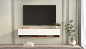 Mobile Tv Sospeso 140x32x30 Effetto Legno Rovere E Bianco Evolution