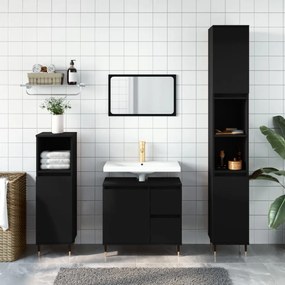 Set mobili da bagno 3 pz nero in legno multistrato