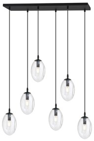 Sospensione Minimal 6 Luci Atalanta Acciaio Nero E Vetro Trasparente