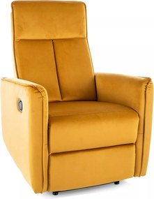 Poltrona reclinabile Nikos in velluto curry – 72x86/159x105 cm