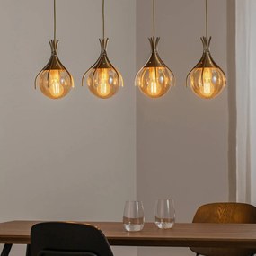 Avonni Lampada a sospensione Sinka, ambra/oro antico, 80 cm vetro/metallo 4flg.