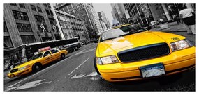 Stampa su tela New York 2taxi gialli sfondo b&w, multicolore 140 x 70 cm