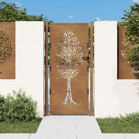 Cancello Da Giardino 105x180 Cm İn Acciaio Corten Design Albero /