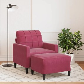 Poltrona Con Poggiapiedi Rosso Vino 60 Cm İn Velluto /
