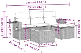 Set divano da giardino 5 pz con cuscini beige in polyrattan