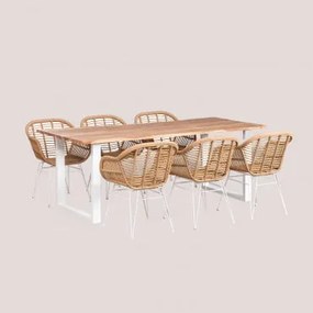 Set tavolo rettangolare in legno riciclato Sami (210x100 cm) e 6 - Sklum