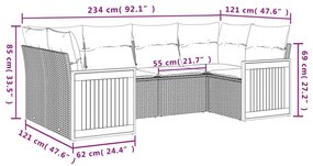 Set divani da giardino con cuscini 7pz nero polyrattan