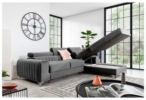 Divano angolare grigio allungabile/con contenitore (con penisola a destra/con chaise lounge) e rivestimento in velluto Grayson – ELTAP