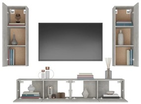 Set di mobili porta tv 4 pz grigio cemento in legno multistrato