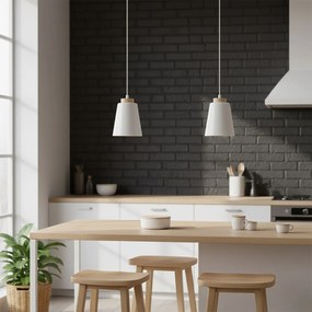 Lampadario a Sospensione in Acciaio e Legno BOLERO White