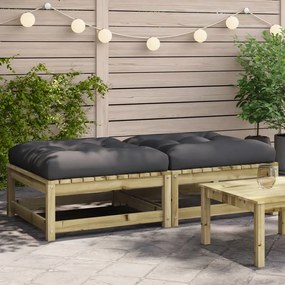 Poggiapiedi giardino con cuscini 2pz legno impregnato di pino