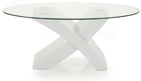 Tavolino piano in vetro ovale TITO con base color BIANCO FRASSINO
