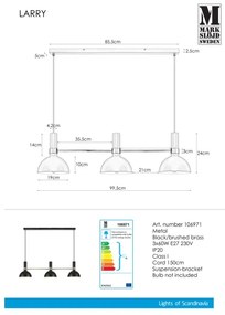 Markslöjd 106971 - Lampadario a sospensione con filo LARRY 3xE27/60W/230V nero/oro