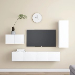 Set Mobili Porta Tv 4 Pz Bianco İn Legno Multistrato /