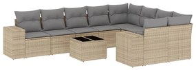 Set divano da giardino 10 pz con cuscini beige in polyrattan