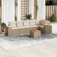 Set Divani da Giardino 7 pz con Cuscini Beige in Polyrattan 3257787