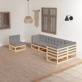 Set Divani da Giardino 6 pz con Cuscini Legno Massello di Pino