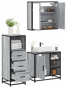 Set Mobili Da Bagno 3 Pz Grigio Sonoma İn Legno Multistrato /
