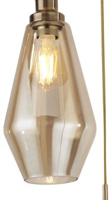 Lampadario Contemporaneo Mia Acciaio Ottone Vetro Ambra 3 Luci E27