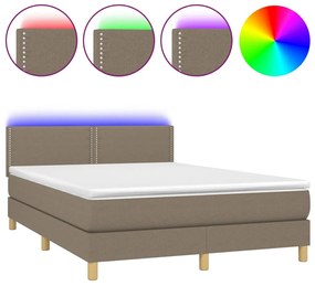 Letto a molle con materasso e led tortora 140x190 cm in tessuto