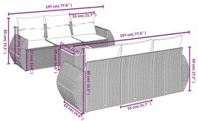 Set Divani da Giardino 7 pz con Cuscini Beige in Polyrattan