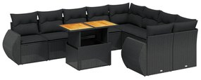 Set Divani da Giardino 10pz con Cuscini in Polyrattan Nero