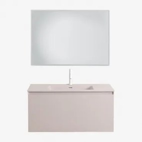 Set Mobili Da Bagno In Legno Macrae Con Lavabo Integrato Beige Lino & Rectangular Led Y Antivaho (100x70) Tasmin & Bianco ↑20 - Sklum