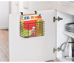 Cestino in metallo nero da appendere all'anta della cucina Slim, altezza 25 cm - Wenko