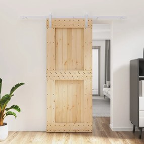 Porta Scorrevole Con Set Hardware 85x210 Cm Legno Massello Pino /