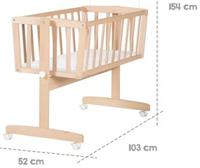 Culla di colore naturale in faggio massiccio con ruote e baldacchino 40x90 cm – Roba