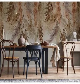 Carta da parati - Minimalist boho landscape - dangling leaves in beige colours Lavabile 250x175