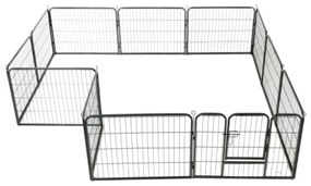 Box per Cani con 12 Pannelli in Acciaio 80x60 cm Nero
