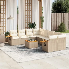 Set divano da giardino 9 pz con cuscini beige in polyrattan